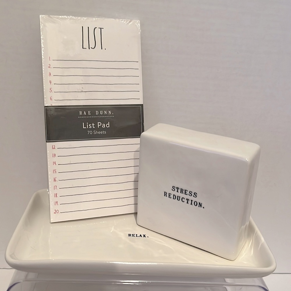 Rae Dunn Desk Set Paperweight Plate Notepad EUC